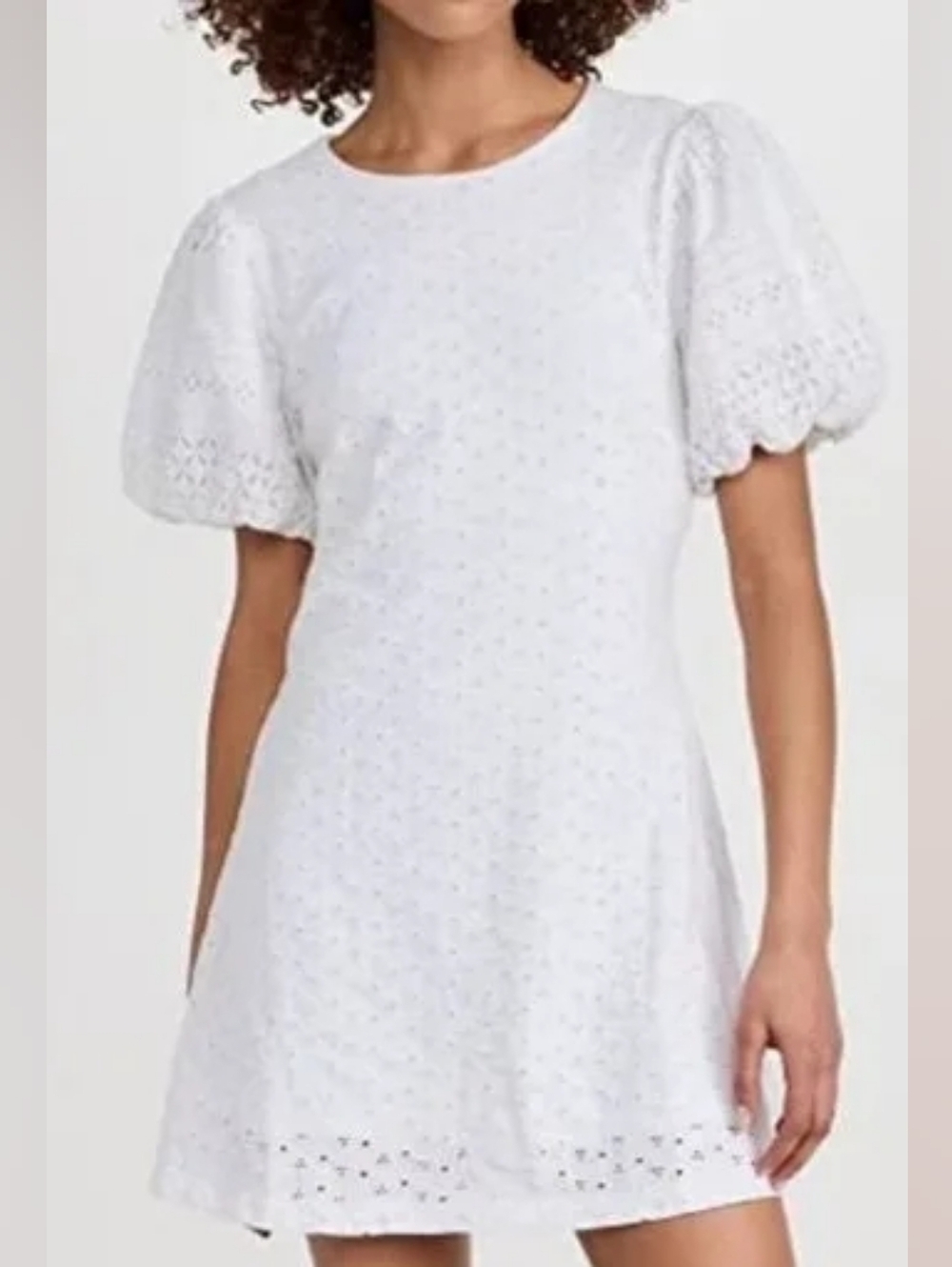 Free People Apricot Rose Eyelet Mini Dress with Puff Sleeves Cotton Lined XSmall